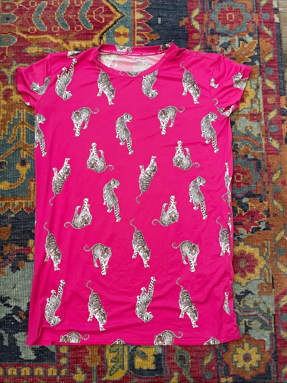 Joyspun Dreamy Soft Pink Tiger Print Sleep Dress Nightgown S/M